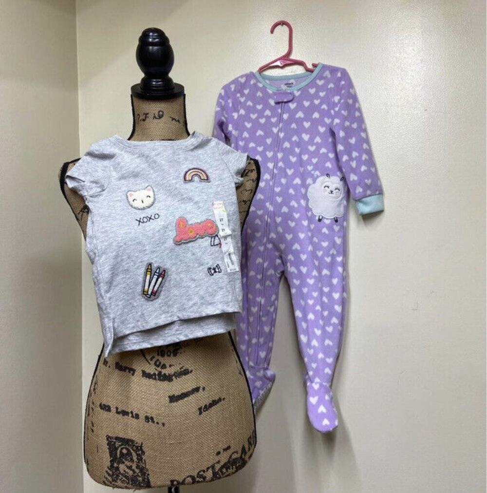 Carters Purple Polka Dot Pajamas And Jumping Beans T-Shirt Bundle 2T/24M